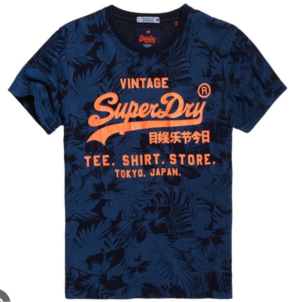 EUC Superdry Shirt Shop Indigo All Over Print Short Sleeve Men’s T-Shirt US XL